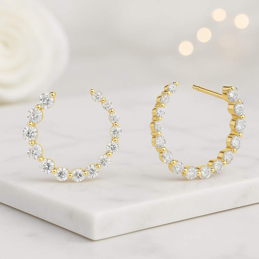 Inside Out Diamond Huggies Sterling Silver S925 Huggie Hoop Earrings with Moissanite 1.8ctw Brilliant Sparkel dainty jewelry for women gift