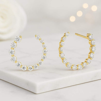 Inside Out Diamond Huggies Sterling Silver S925 Huggie Hoop Earrings with Moissanite 1.8ctw Brilliant Sparkel dainty jewelry for women gift