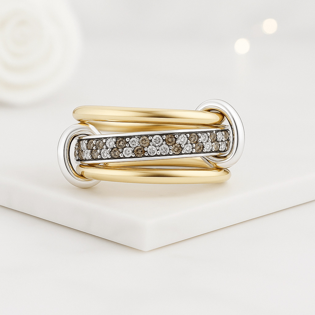 14K Solid Gold Moissanite Diamond Linked Ring