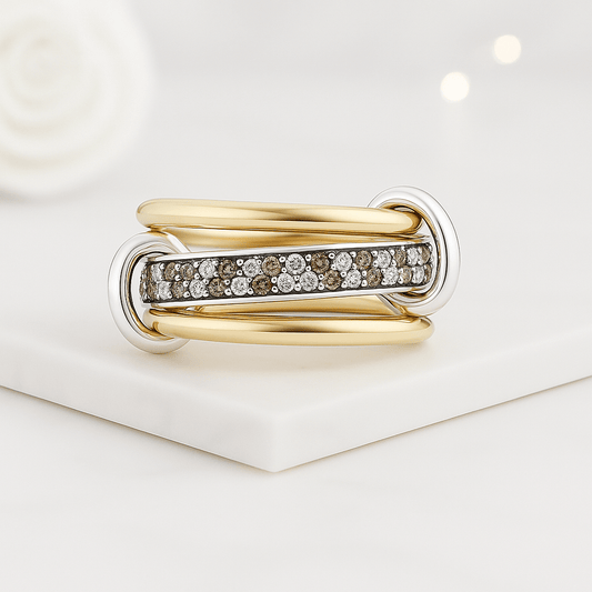 14K Solid Gold Moissanite Diamond Linked Ring