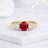 Ruby Engagement Ring Round Diamond Trilogy Proposal Ring