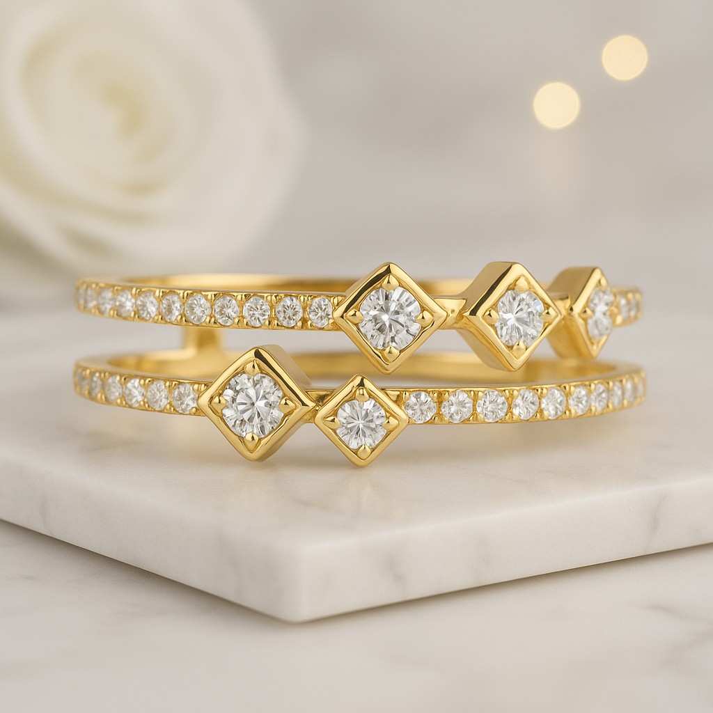 lab-grown diamond dual eternity band in 10k  14k solid gold  marquise & round cut