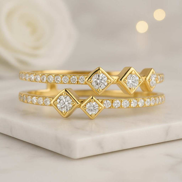Lab-Grown Diamond Dual Eternity Band in 10K  14K Solid Gold  Marquise & Round Cut