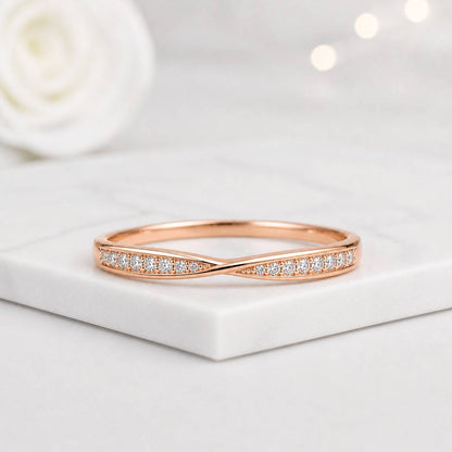 Lab-Grown Diamond Wedding Ring, Twisted Pavé Stacking Band, Matching Infinity Ring Gift for Her (2.00mm)
