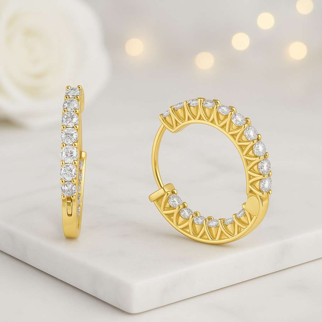 Lab Created Diamond Eco Friendly Diamond Birthday Gift Round Cut Diamond Hoop Earrings
