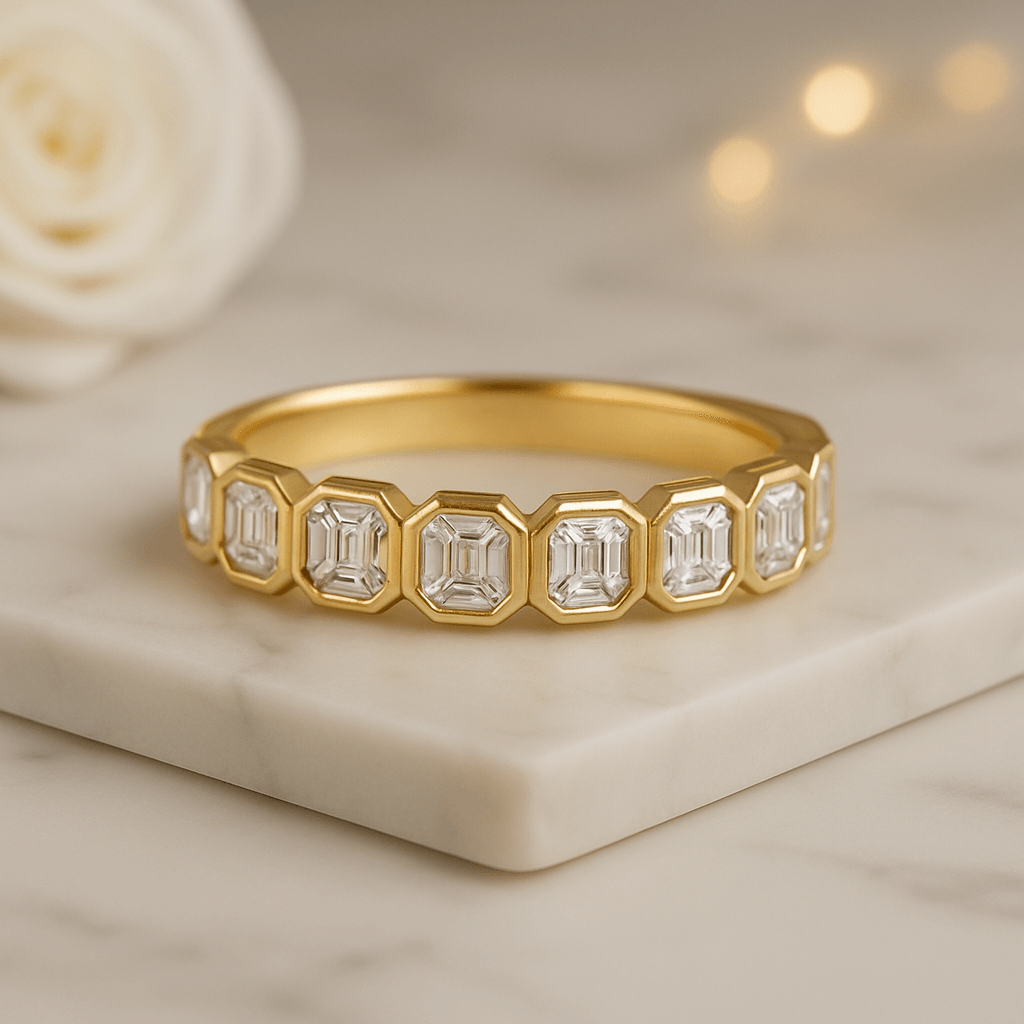 Asscher Cut Bezel Set Diamond Wedding Band
