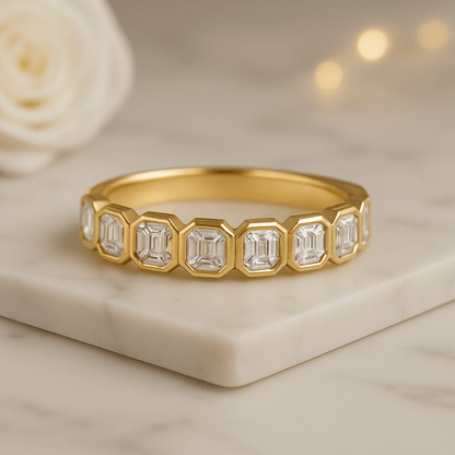 Asscher Cut Bezel Set Diamond Wedding Band