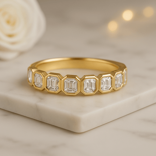 Asscher Cut Bezel Set Diamond Wedding Band