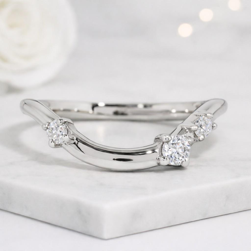 Lab Diamond Curved Wedding Band in Solid Gold