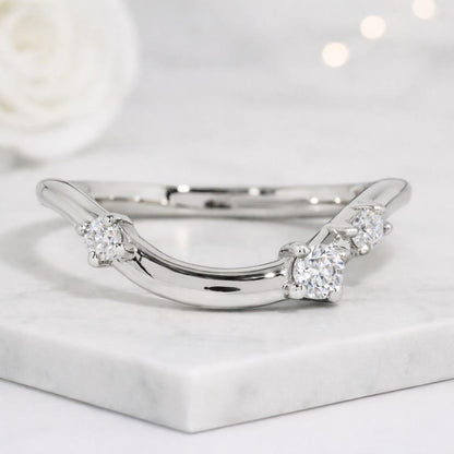 Lab Diamond Curved Wedding Band in Solid Gold