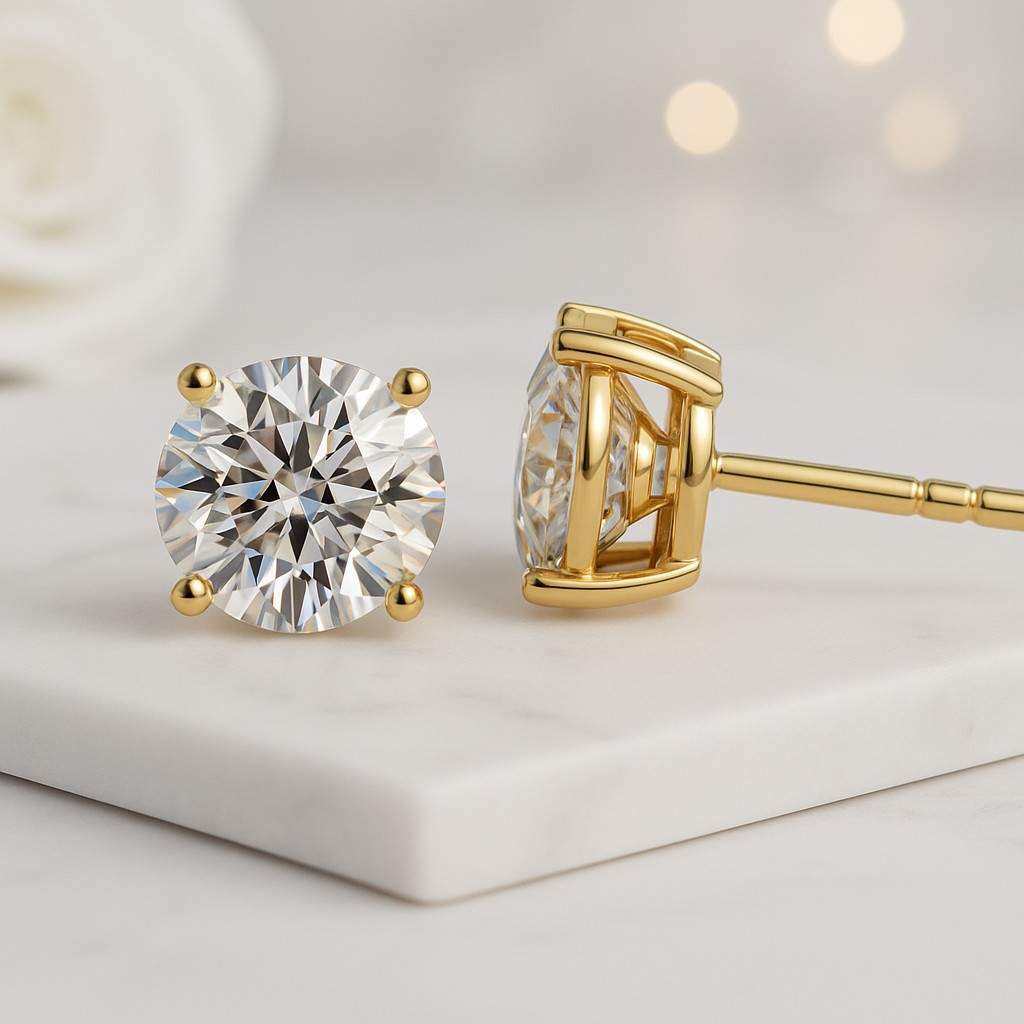 Lab Grown Diamond Stud Screw Back 4 Prong Round Diamond Solitaire Earring PAIR or SINGLE Diamond Stud 0.25 ct to 4 carats 14K or 18K