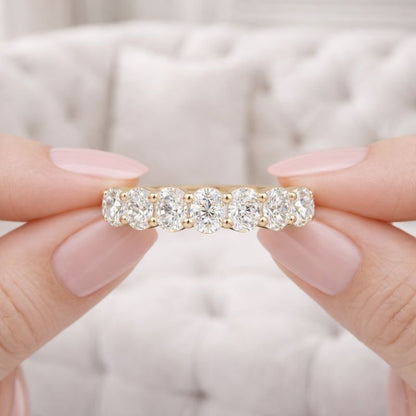 Lab Grown Oval Diamond Eternity Band - 14K Gold Bezel Set Wedding Ring
