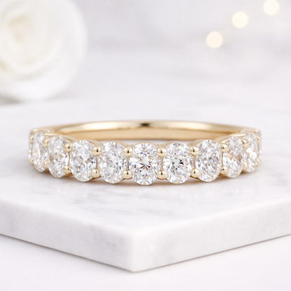 Lab Grown Oval Half Eternity Band Lab Grown Diamond Band Anniversary Diamond Band Oval Band Wedding Ring Proposal Ring