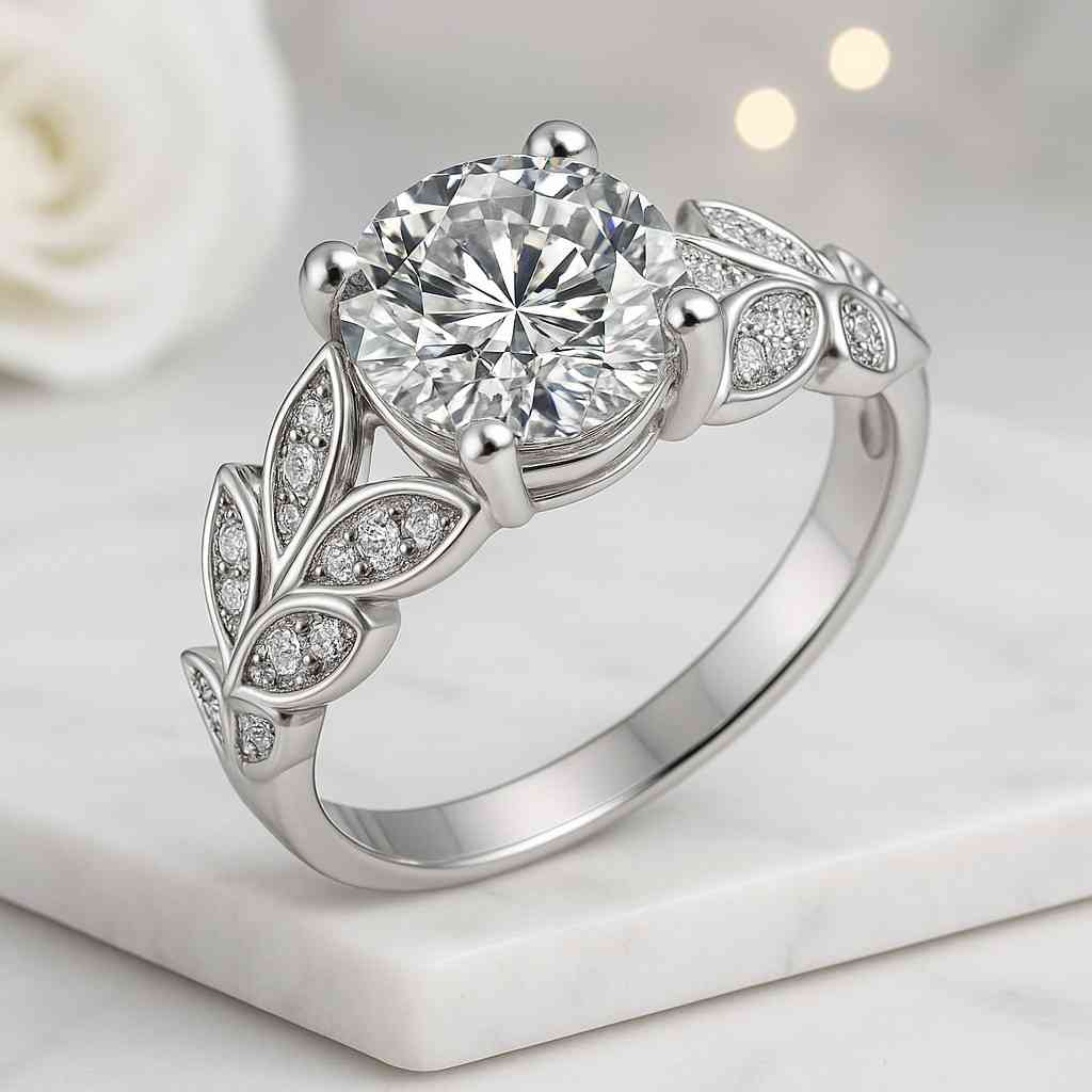 Leaf Design Wedding Ring Cluster Diamond Ring