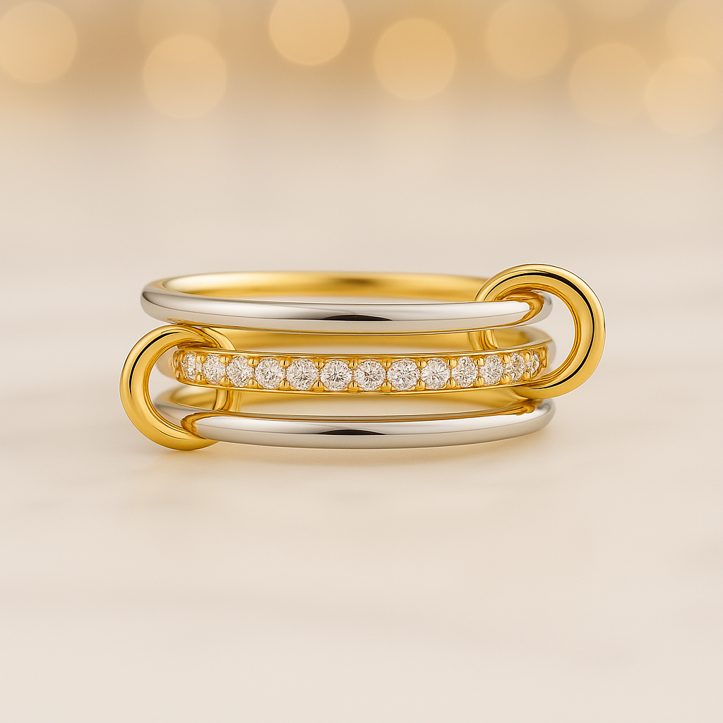 14K Solid Gold Multi Link Connected Ring