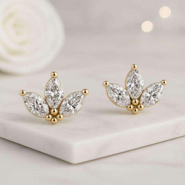 Marquise Cut Diamond Earrings Lab Grown Diamond Earrings 14K Yellow Gold Wings Earrings