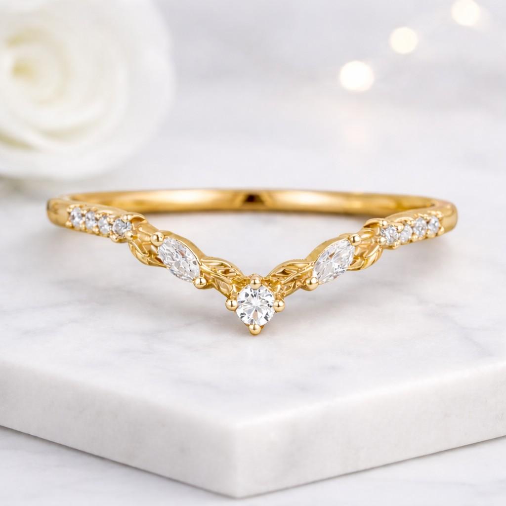 marquise cut lab grown diamond curved wedding band