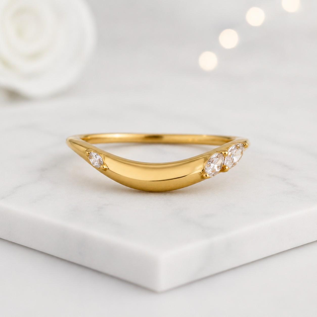 Marquise Diamond Curve Ring • Sterling Silver Minimalist Band (Cubic Zirconia)
