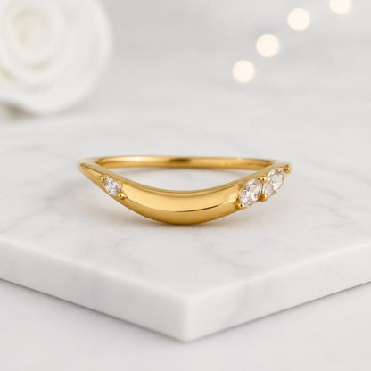 Marquise Diamond Curve Ring • Sterling Silver Minimalist Band (Cubic Zirconia)
