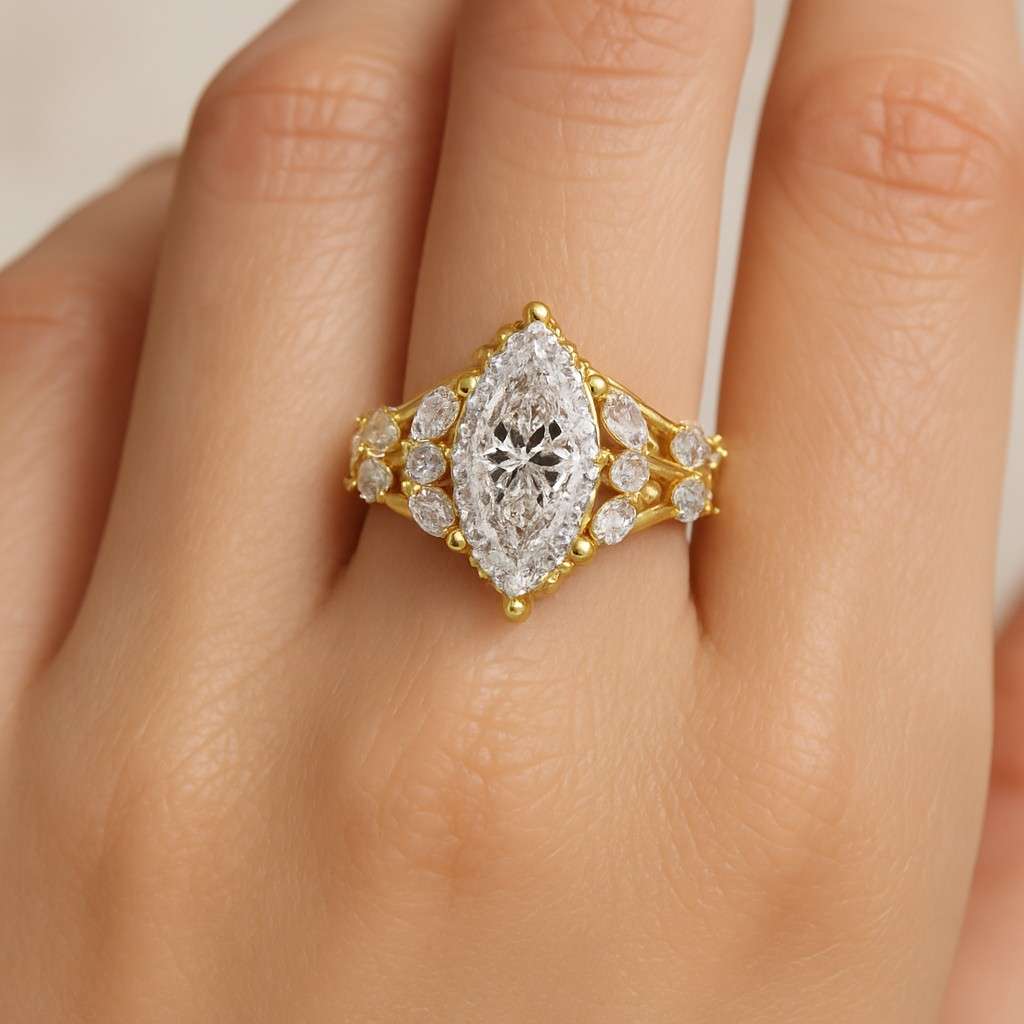 Marquise Diamond Engagement Ring Genuine Lab Grown Diamond Anniversary Ring