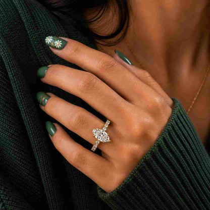 Marquise Diamond Ring Marquise Diamond Wedding Ring Alternating Marquise Round Diamond Ring Real Lab Grown Diamond Stackable Band for Women
