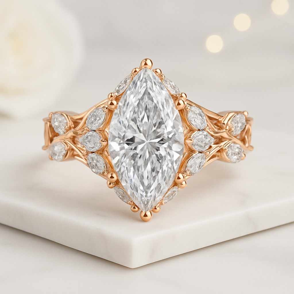 Marquise Diamond Wedding Set Unique Bridal Set Ring for Her Marquise Cluster Ring