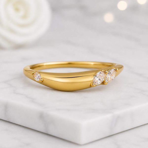 Marquise Lab Grown Diamond Curved Wedding Band Ring 14K Solid Gold Minimalist Stackable Ring Anniversary Gift for Women
