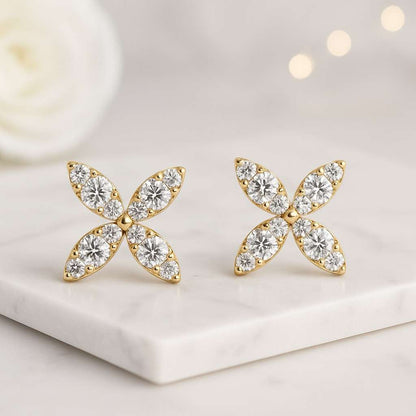 Marquise Stud Earrings Minimalist Flower Earrings  Floral Studs  Wedding Gift Christmas Jewelry Gift