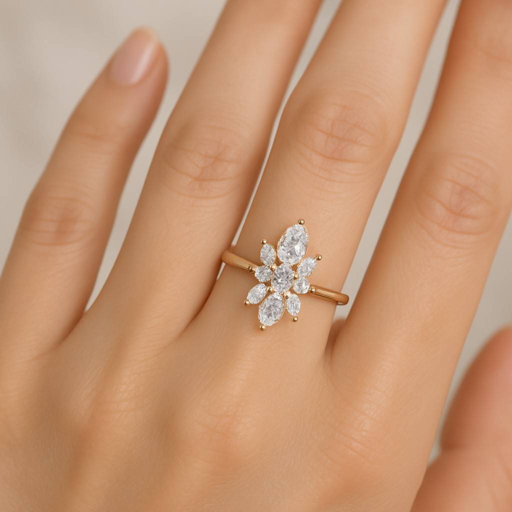 Marquise cut Lab Grown Diamond Engagement ring Vintage solid gold engagement ring for women