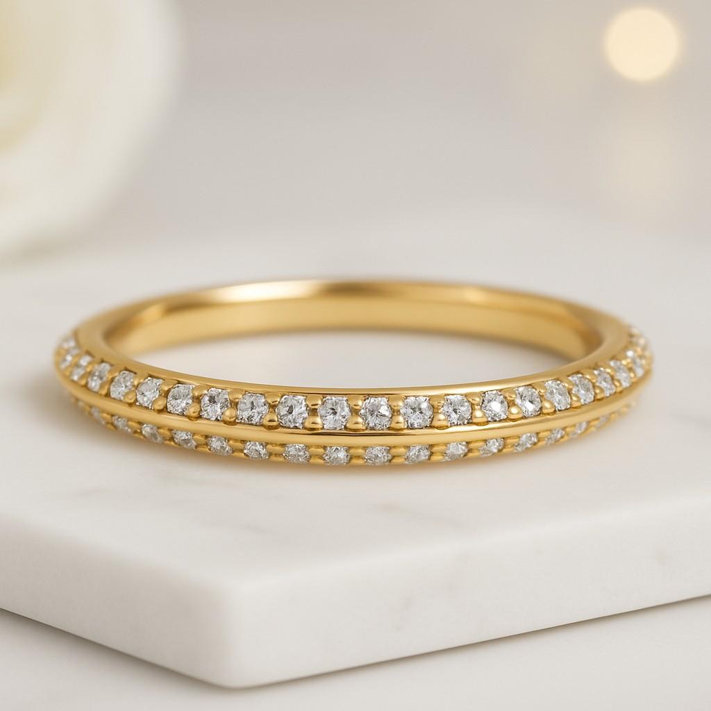 Moissanite Wedding Anniversary Band In 14K White Gold Curved Wedding Band White Gold Wedding Band Stacking Matching Band Best Mother's Gift
