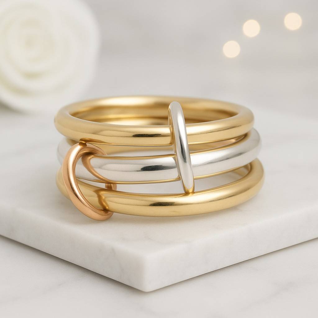 Multi Link Lab Grown Diamond Connector Ring Interlocking Silver Ring 2 Linked Eternity Band 14K Gold Band Ring Spinner Ring