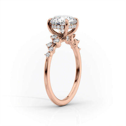 Multi Stone Diamond Ring, Round Cut Moissanite Engagement Ring, Solid 14k White Gold Ring