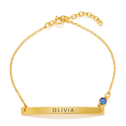 Name Bar Birthstone Bracelet, Engraved Bracelet for Women