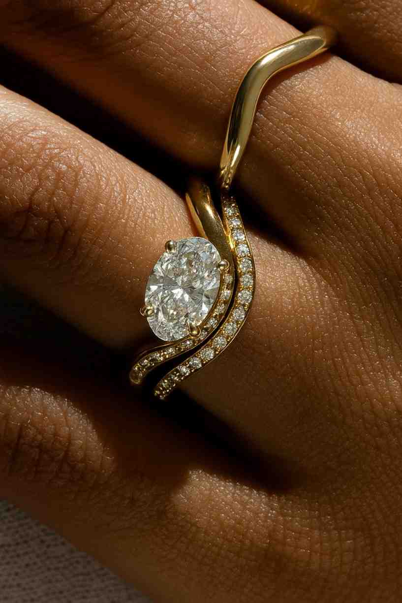 Natural Round Diamond Wave Ring Gold Wave Ring Tidal Wave Ring