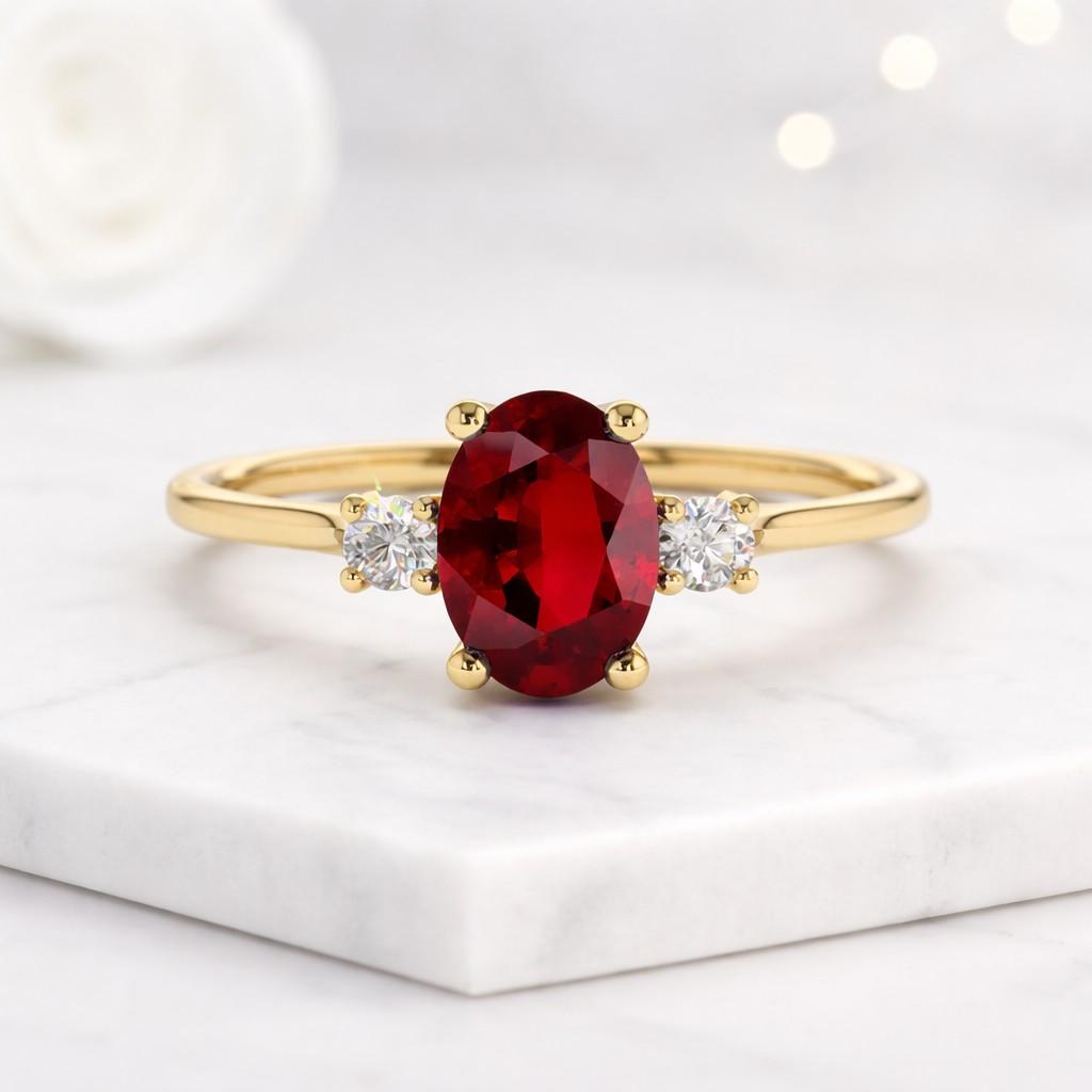 natural ruby oval cut ring, three stone oval engagement ring, ruby/diamond ring, july birthstone ring, minimalist gold/platinum ring for her
