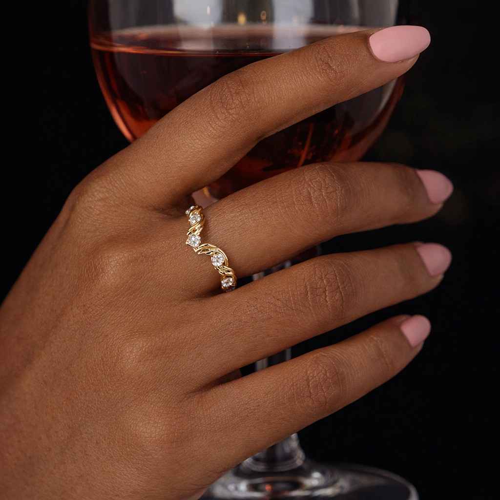 nature inspired leaf wedding band band gold leaf engraved bridal band
