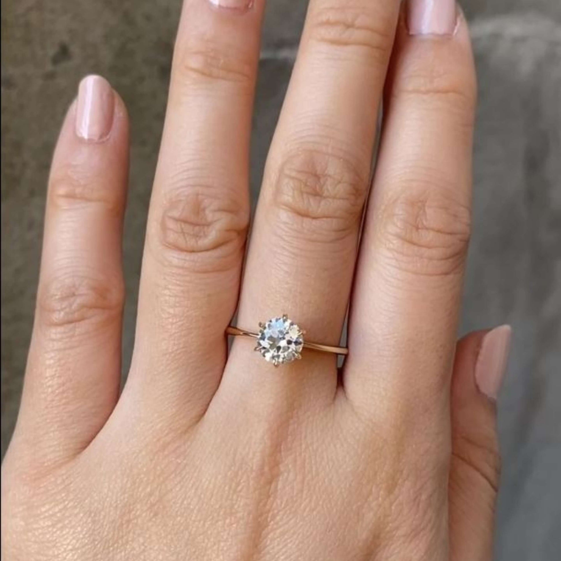 Old Mine Round Cut Diamond Engagement Ring