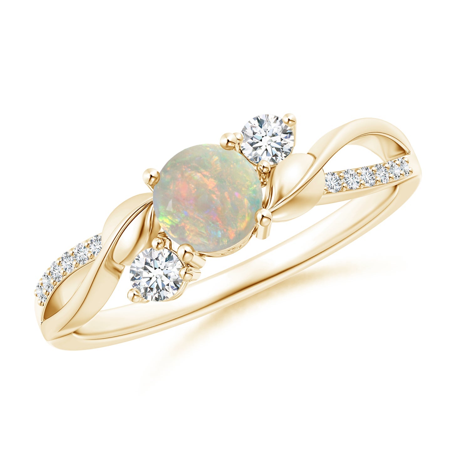Opal and Diamond Twisted Vine Ring
