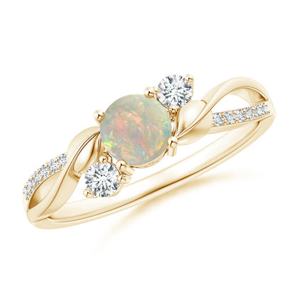 Opal and Diamond Twisted Vine Ring