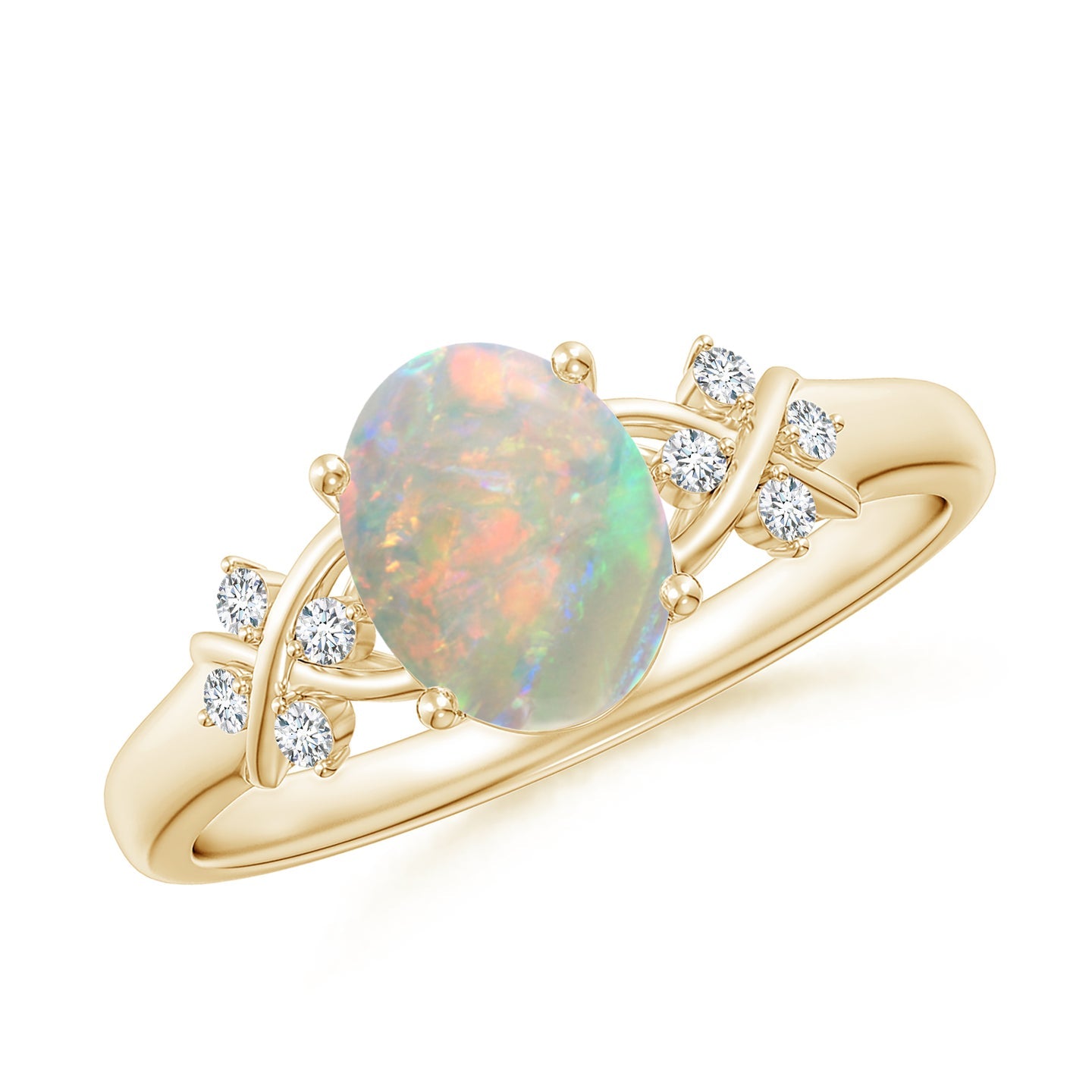 Oval Opal & Side Diamond Engagement rings