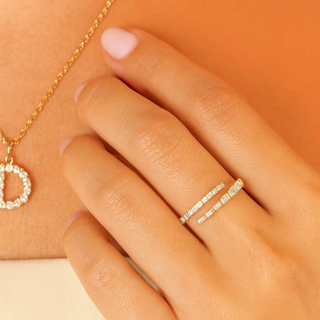 Open Cuff Diamond Proposal Ring 18K Yellow Gold Pear Lab Grown Diamond Eternity Bypass Ring