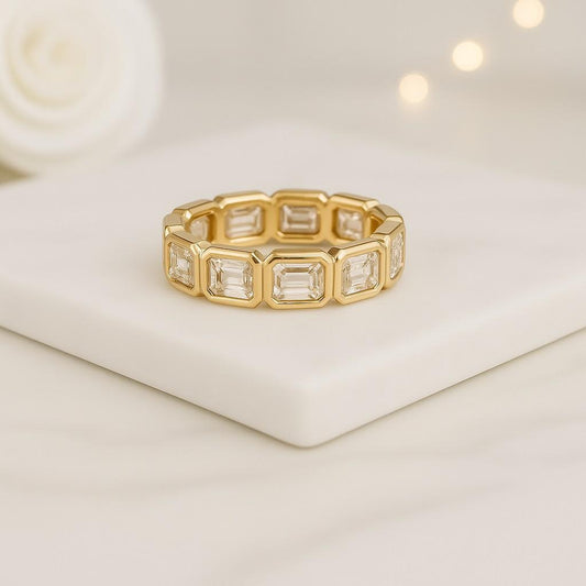 Open Gap Alternate Stone Wedding Band 14k Gold Half Eternity Ring for Women Thin Stacking Ring Minimalist Station Matching Spacer Ring Her
