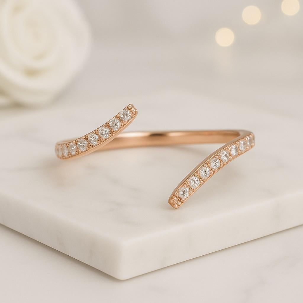 open wedding band lab grown diamond ring gap wedding ring womens cuff stacking ring round cut diamond band