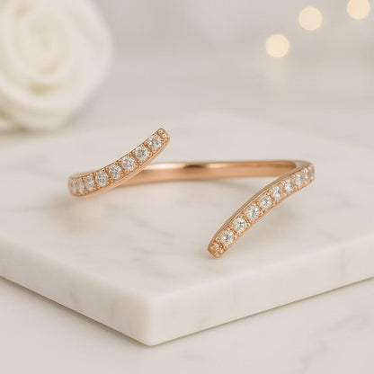 Open Wedding Band Lab Grown Diamond Ring Gap Wedding Ring Womens Cuff Stacking Ring Round Cut Diamond Band