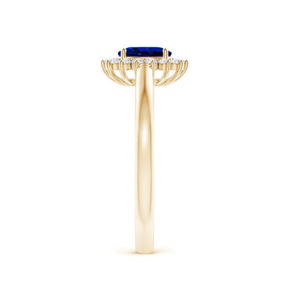 Oval Blue Sapphire and Diamond Halo Ring