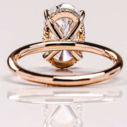 Oval Cut Colorless Moissanite Hidden halo Engagement Ring Oval Solitaire Ring