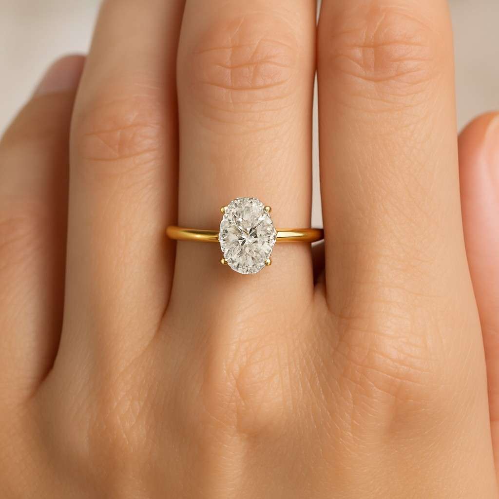 Oval Cut Diamond Ring with Double Prongs East West Engagement Ring