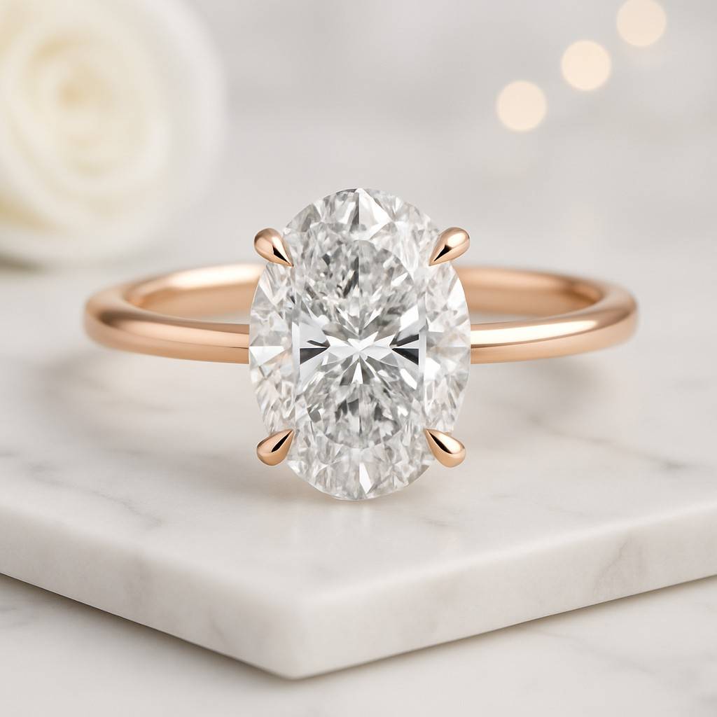 Oval Cut Diamond Ring with Two Tone Metal Solid Gold East West Engagement Ring