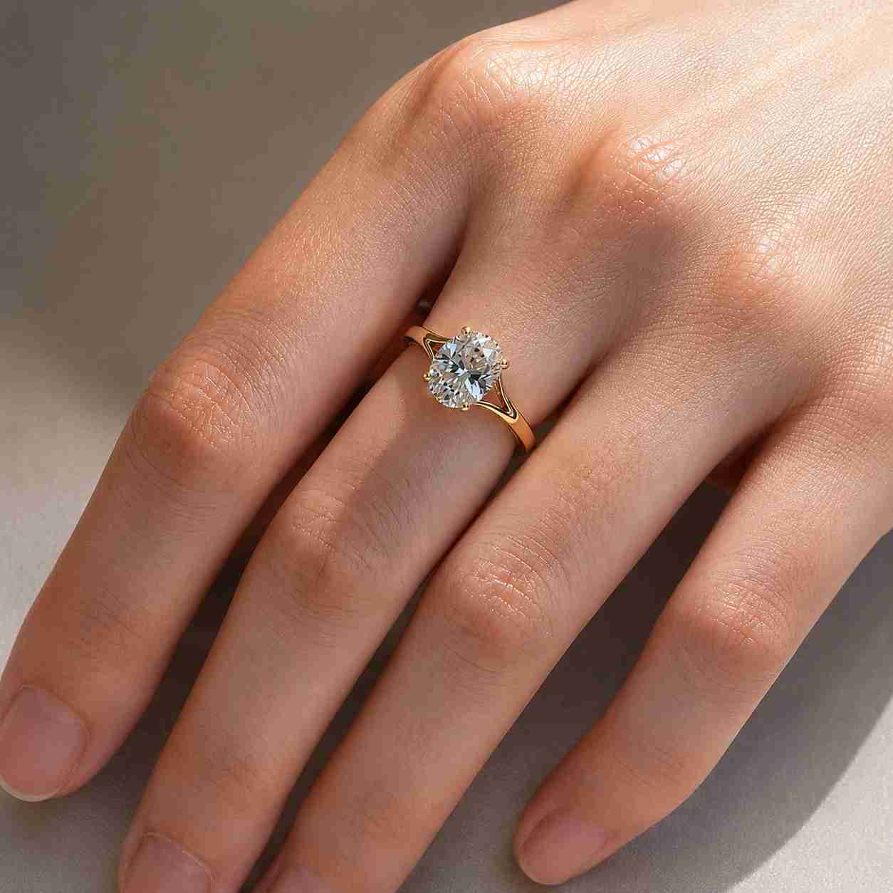 oval cut lab grown diamond engagement ring, 14k solid gold vintage solitaire with split shank