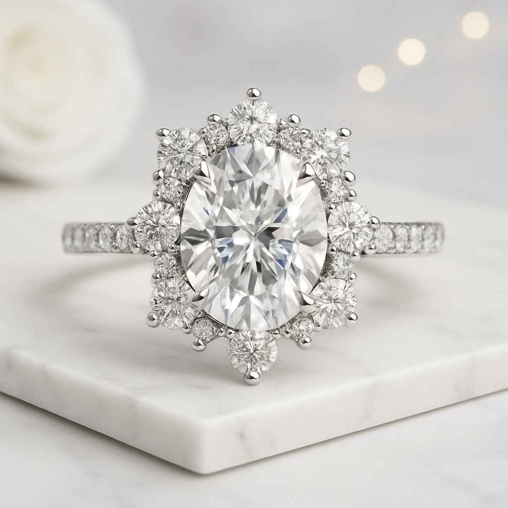 Oval Cut Lab Grown Diamond Hidden Halo Ring